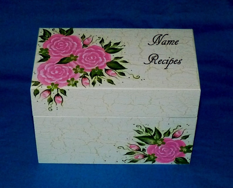 Housewarming Gift Wedding Gift Painted Flowers 4x6 Recipe Storage Box Recipe Box Personalized Custom Large Wood Recipe Card Holder