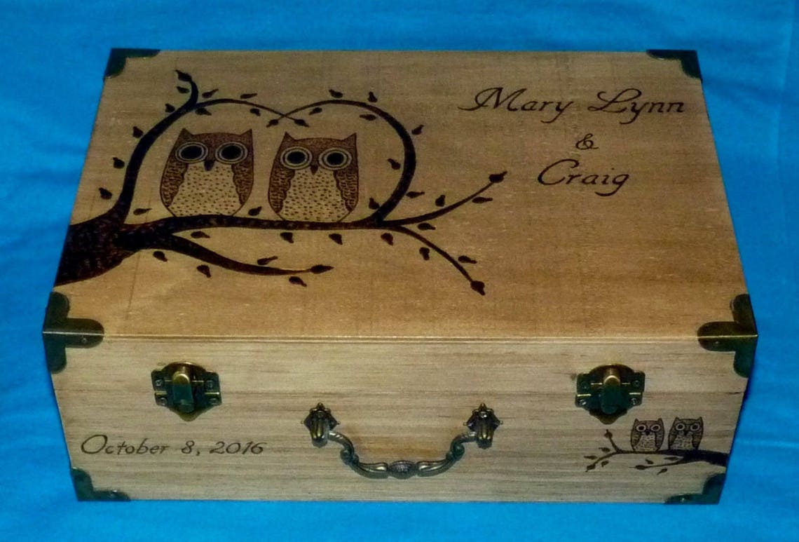 Decorative Wooden Wedding Box Wood Burned Large Card Holder Etsy