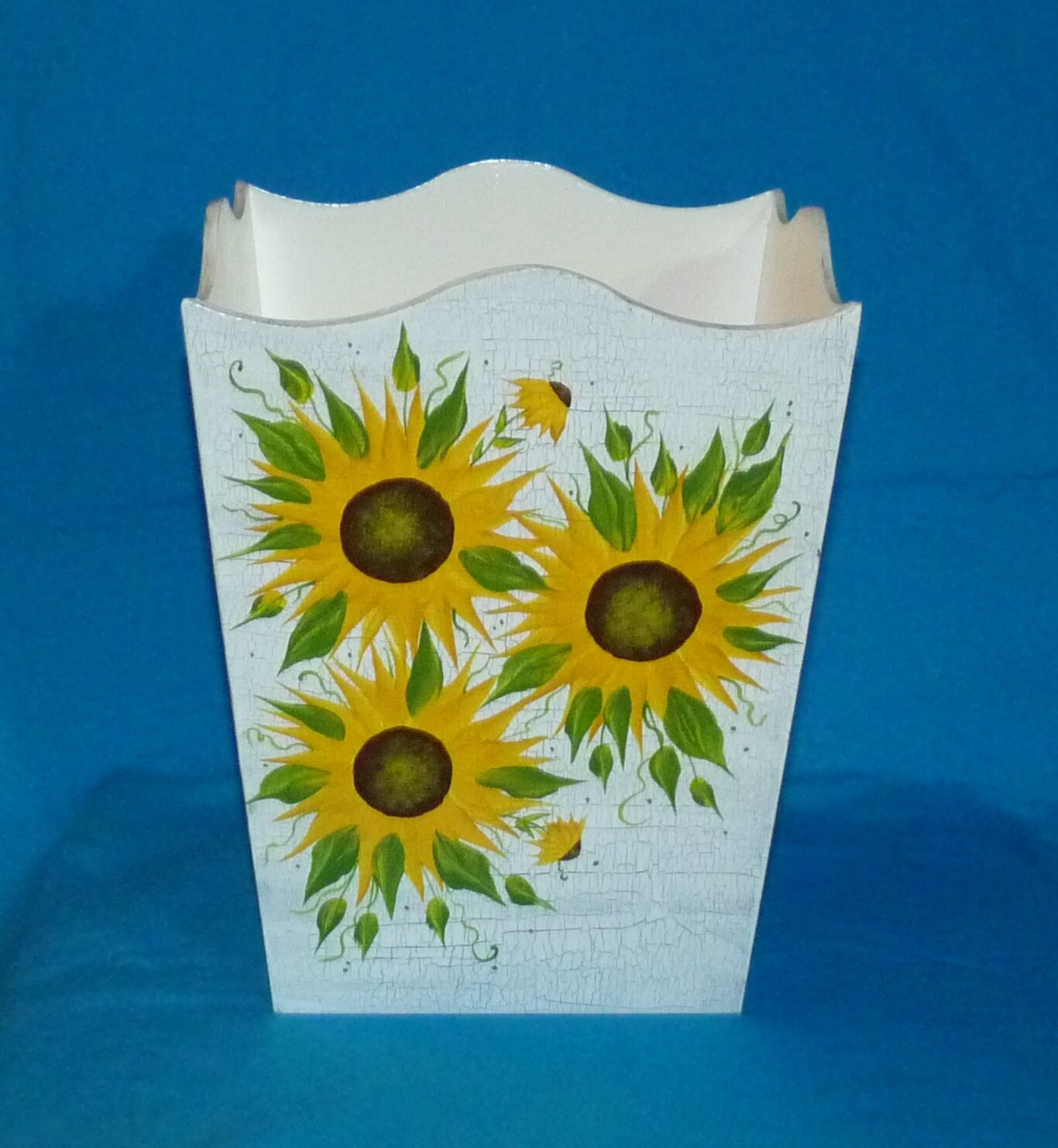 Wood Trash Can Decorative Hand Painted Waste Basket Sunflowers Etsy