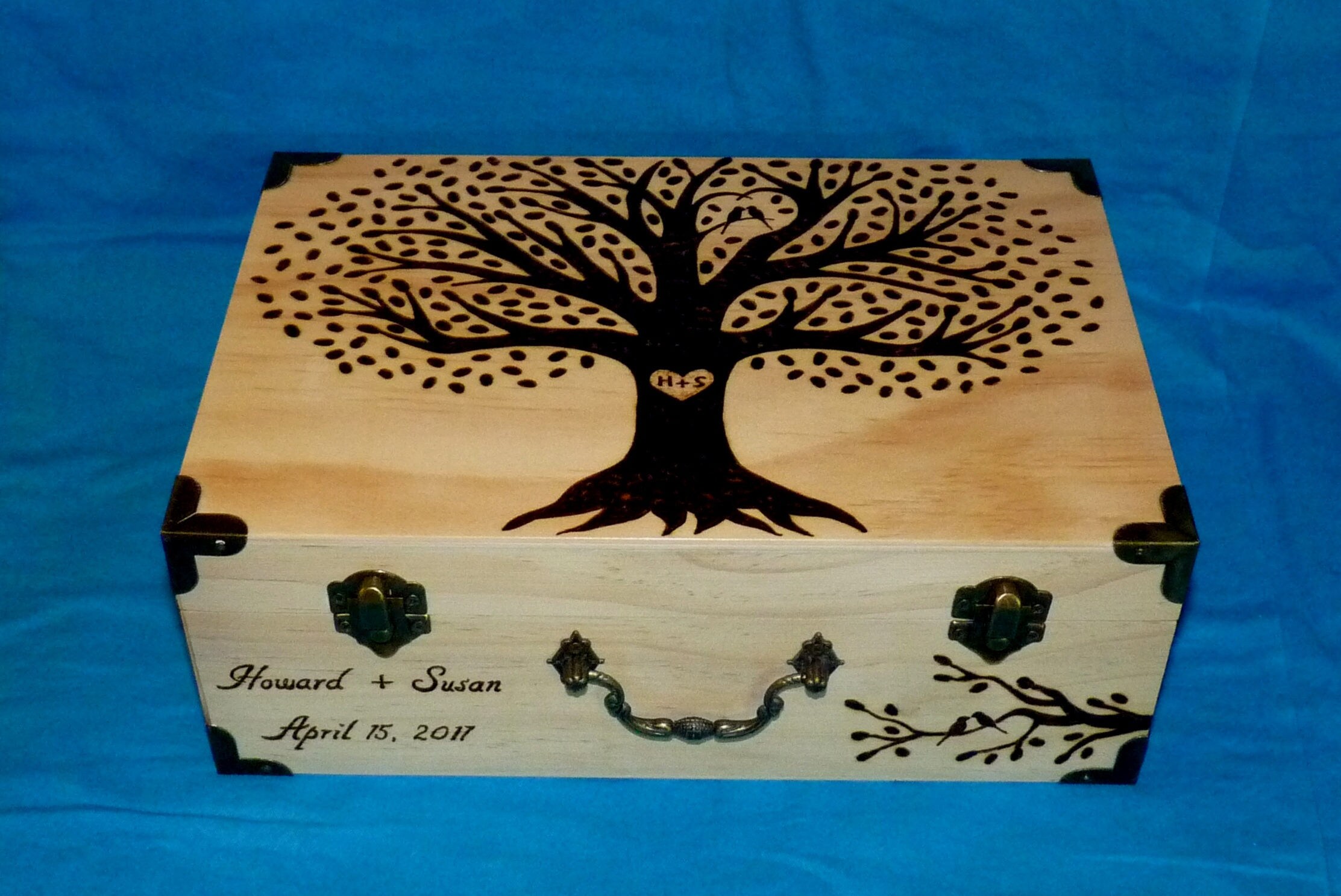 Decorative Wooden Wedding Box Wood Burned Large Card Holder Etsy