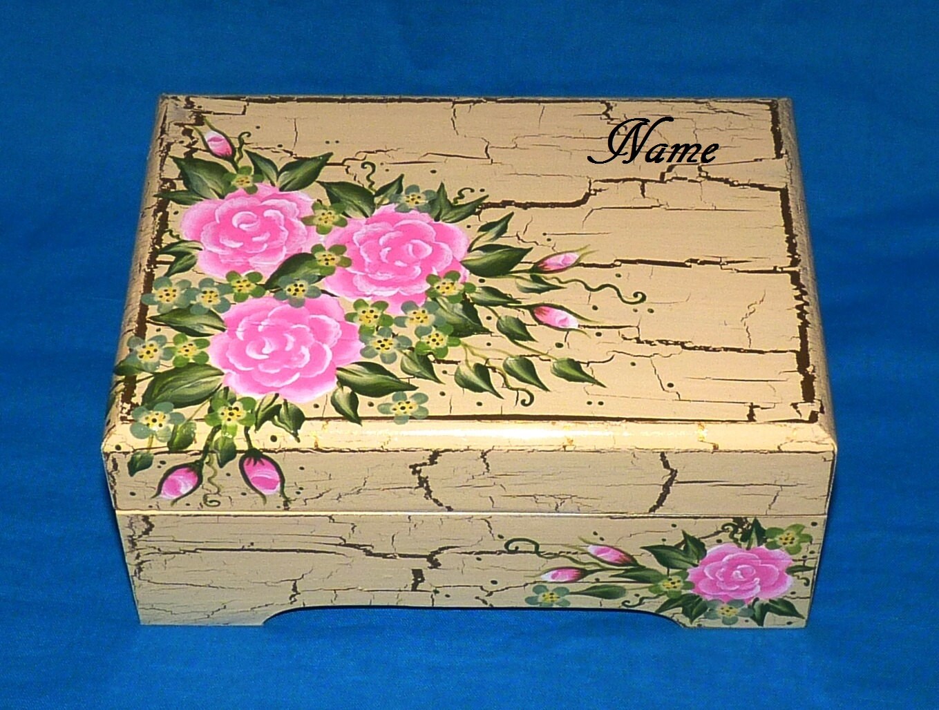 Hand Painted Keepsake Box Jewelry Box Pink Roses Wood Storage Etsy