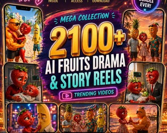 2100 AI Fruits Drama Reels Bundle, Story Videos, Social Media Content, Instant Digital Download