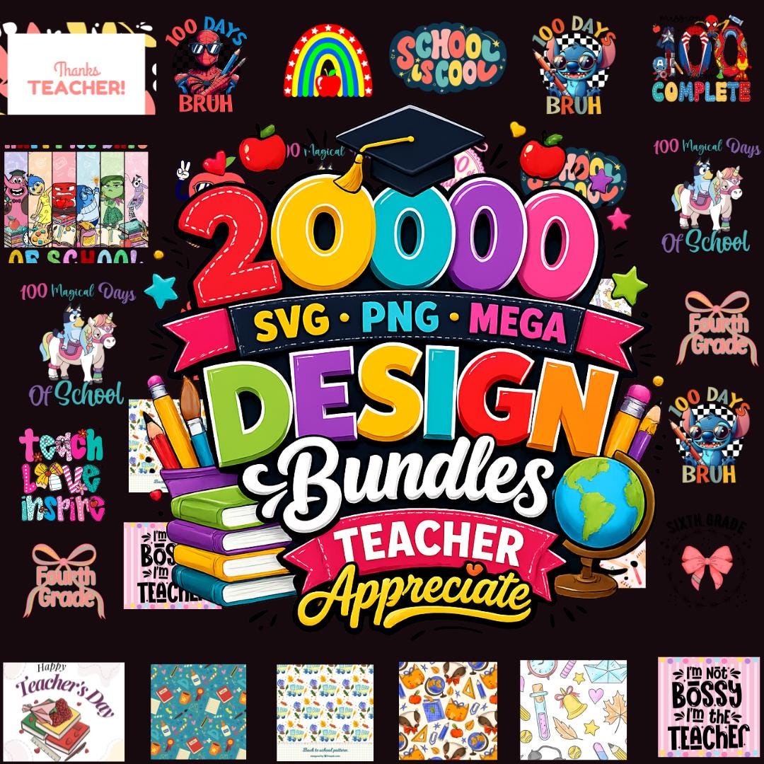 20000 Teacher Appreciation SVG Bundle Teacher Quotes PNG Cricut Teacher ...