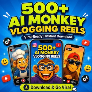 500+ AI Monkey Vlogging Reels Bundle | Viral-Ready Social Media Videos (Digital Download)