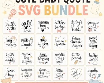 Cute Baby Quote SVG Bundle, Baby Onesie Sayings, Nursery PNG, Cricut Cut Files, MRR Rights Digital Download