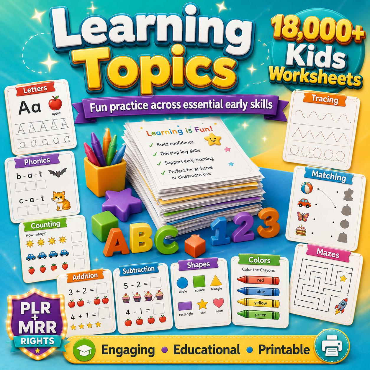 18,000+ Kids Learning Worksheets Bundle | Preschool to Elementary ...