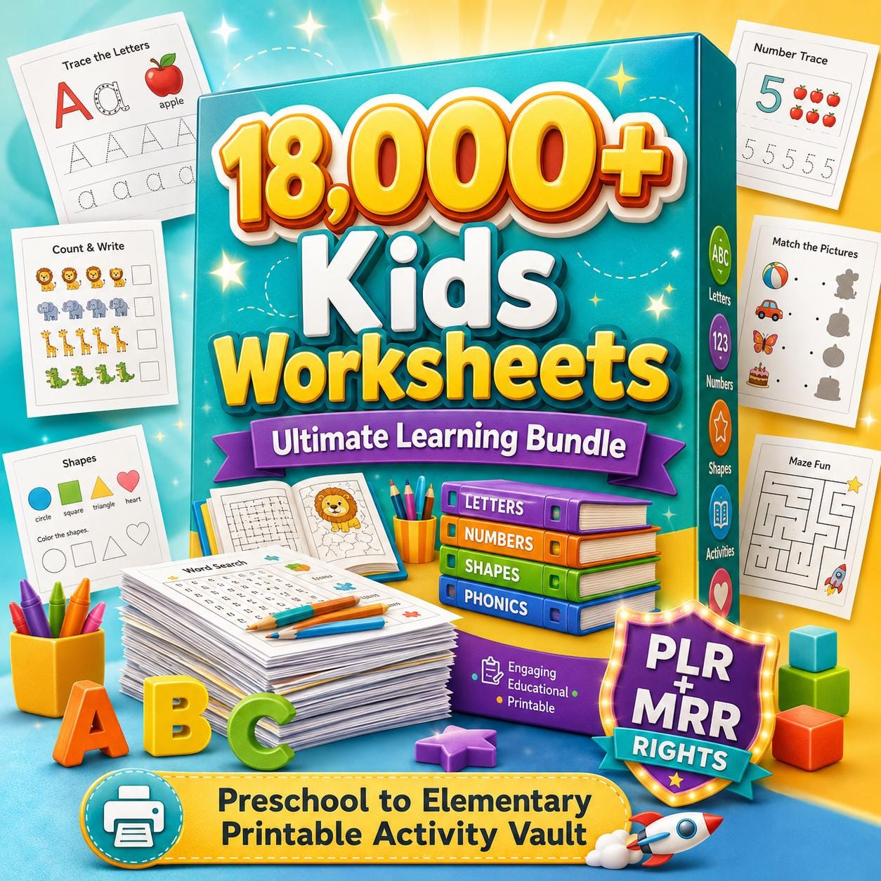 18,000+ Kids Learning Worksheets Bundle | Preschool to Elementary ...