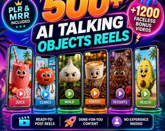 500+ AI Talking Objects Reels, 1200 Faceless Bonus Videos (Digital Download)