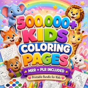 500k Kids Learning Pages Mega Bundle, Homeschool Worksheets, PLR MRR, Printable PDF, Canva Templates