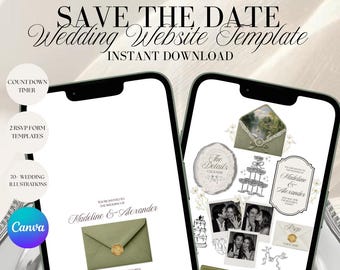 Sage Wedding Website Template with RSVP, Editable Canva Wedding Website, Old Money Digital Invitation, Instant Download Wedding Site