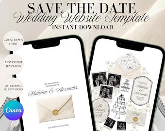 Black & White Wedding Website Template Editable Canva Wedding Website with RSVP and Countdown Timer, Old Money Digital Invitation