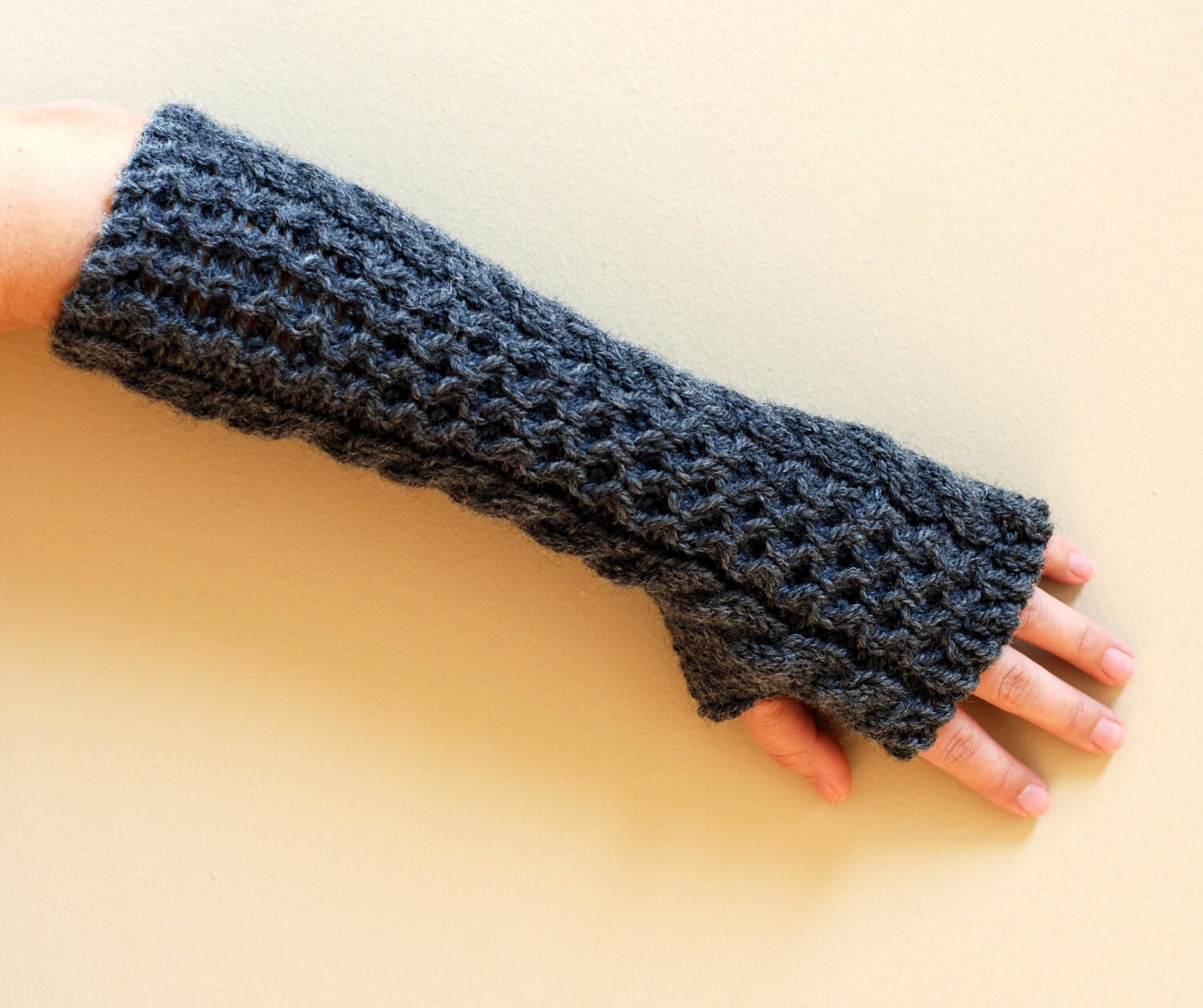 Hand Knit Whole Wool Long Arm Wrist Warmers Fingerless Chunky Etsy