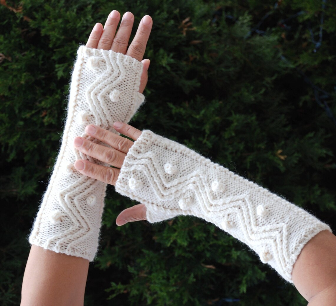 Hand knit whole wool long arm wrist warmers fingerless chunky Etsy