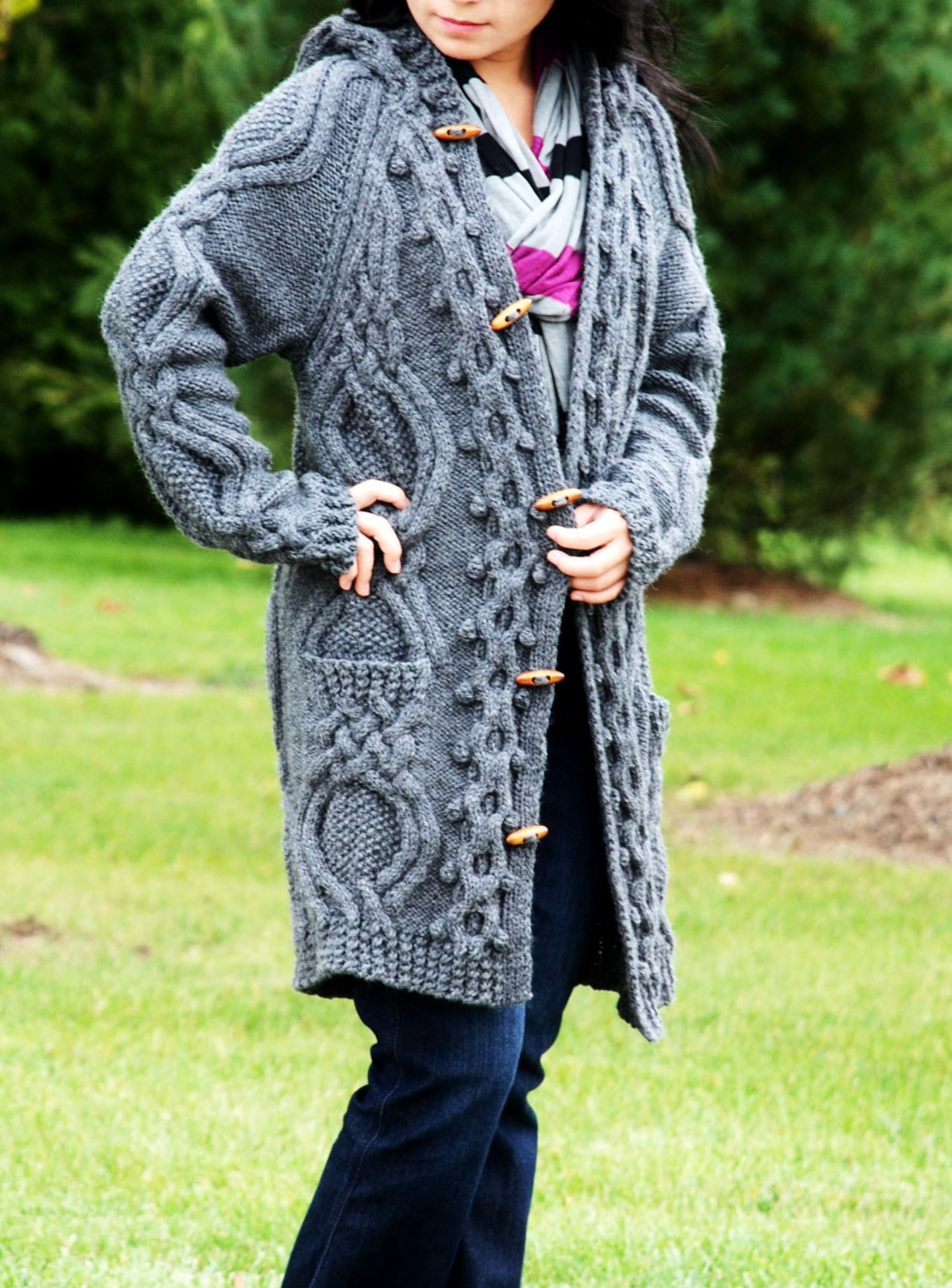 Hand Knit Women Chunky Cable Aran Irish Fisherman Sweater Coat Etsy