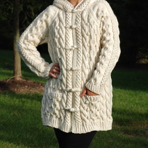 Hand Knit Women Chunky Cable Aran Irish Fisherman Sweater Coat | Etsy