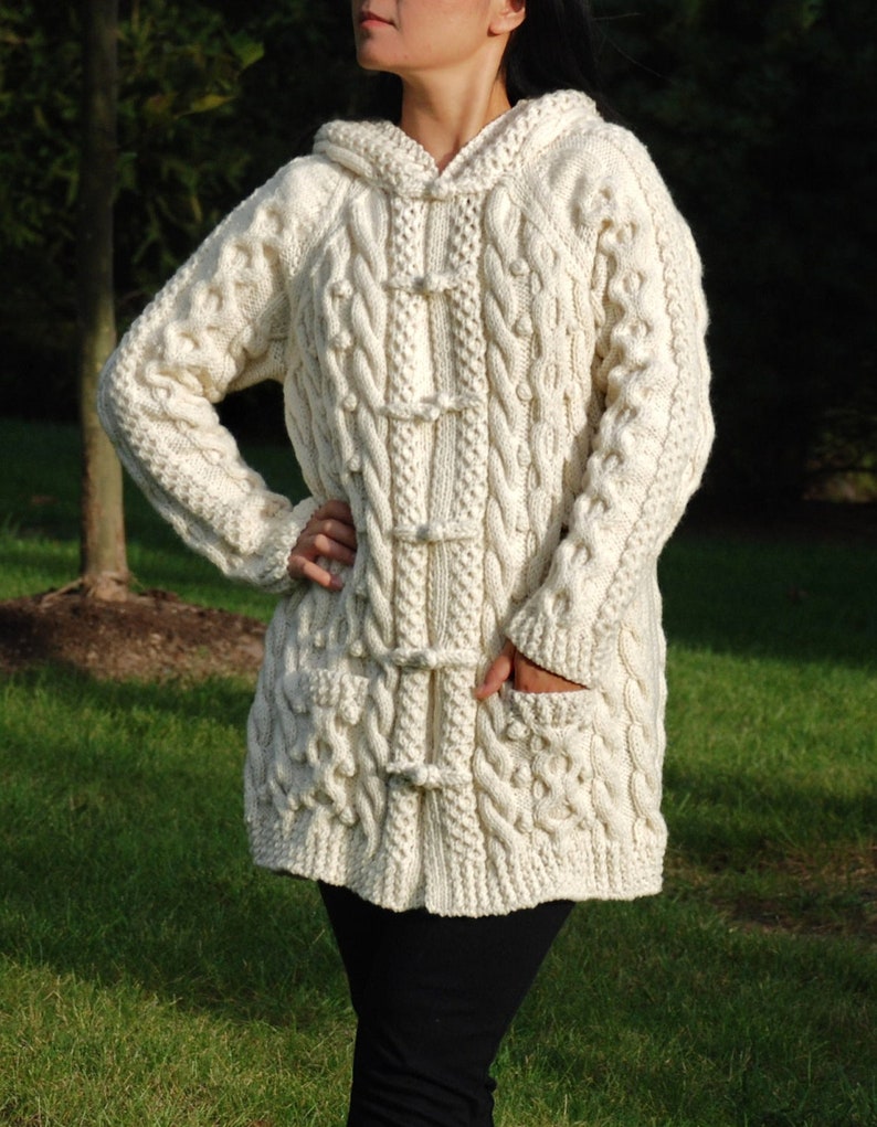 Hand Knit Women Chunky Cable Aran Irish Fisherman Sweater Coat - Etsy