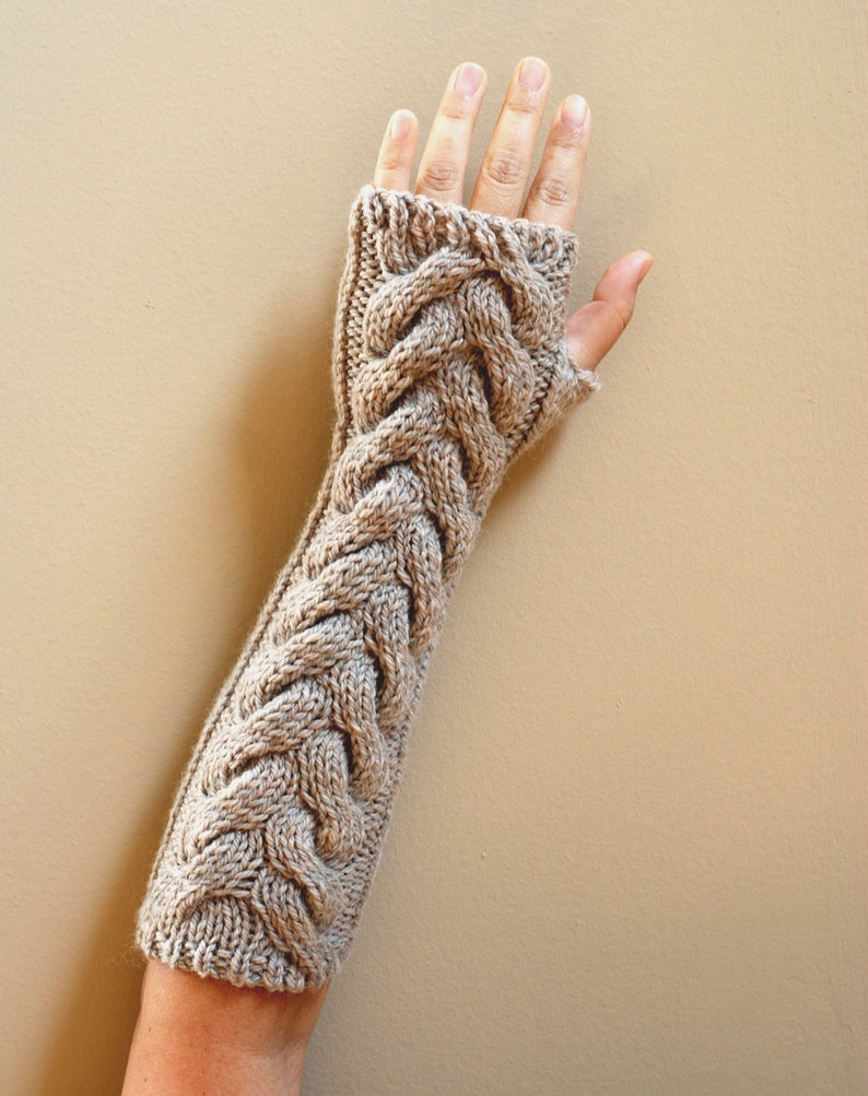 Hand knit whole wool long arm wrist warmers fingerless chunky Etsy
