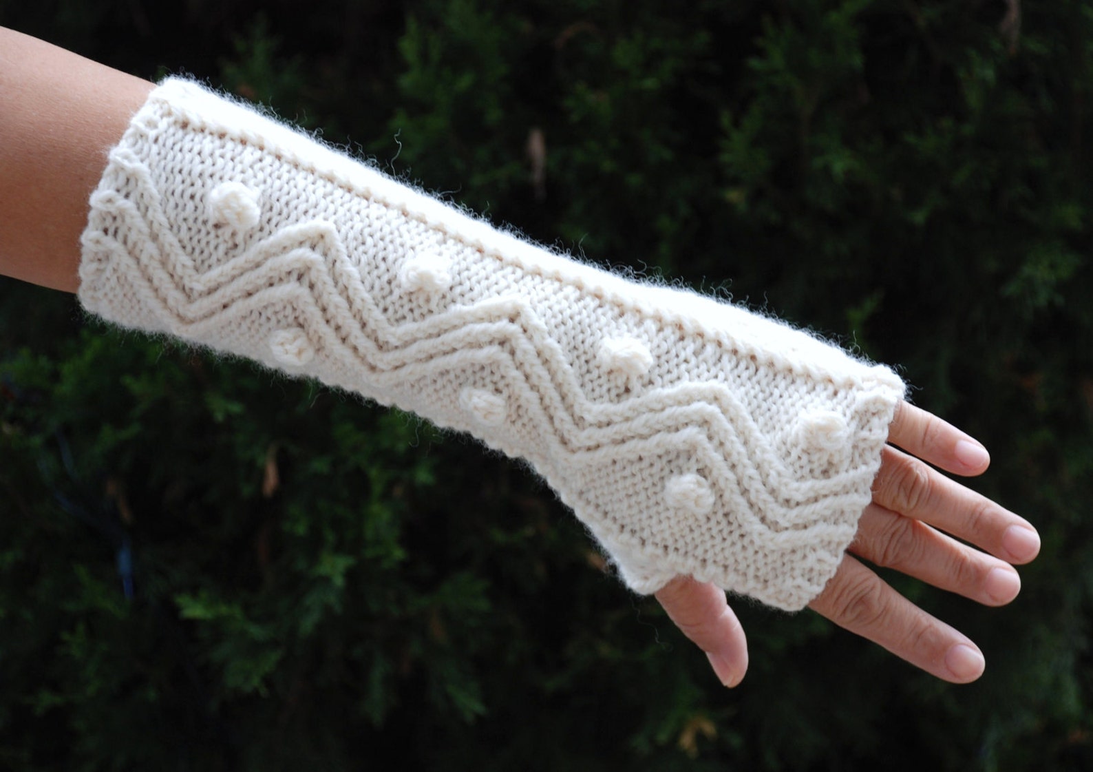 Hand knit whole wool long arm wrist warmers fingerless chunky Etsy
