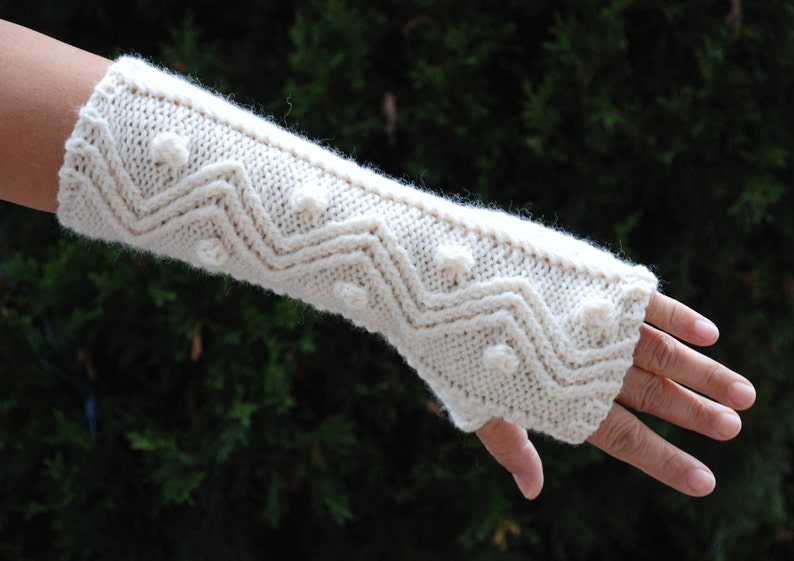 Hand knit whole wool long arm wrist warmers fingerless chunky Etsy