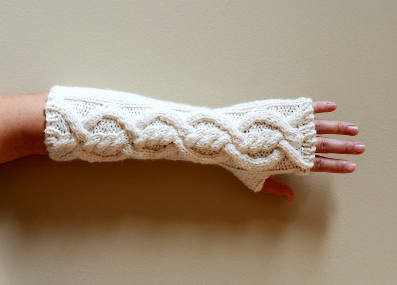 Hand Knit Whole Wool Long Arm Wrist Warmers Fingerless Chunky Etsy