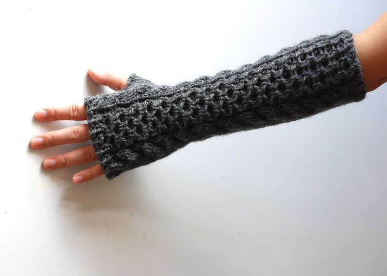 Hand Knit Whole Wool Long Arm Wrist Warmers Fingerless Chunky Etsy