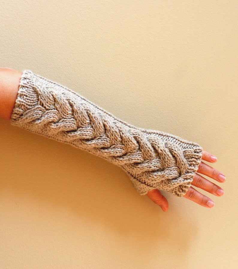 Hand knit whole wool long arm wrist warmers fingerless chunky Etsy