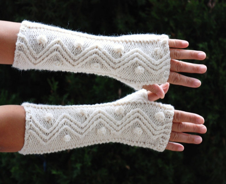 Hand knit whole wool long arm wrist warmers fingerless chunky Etsy