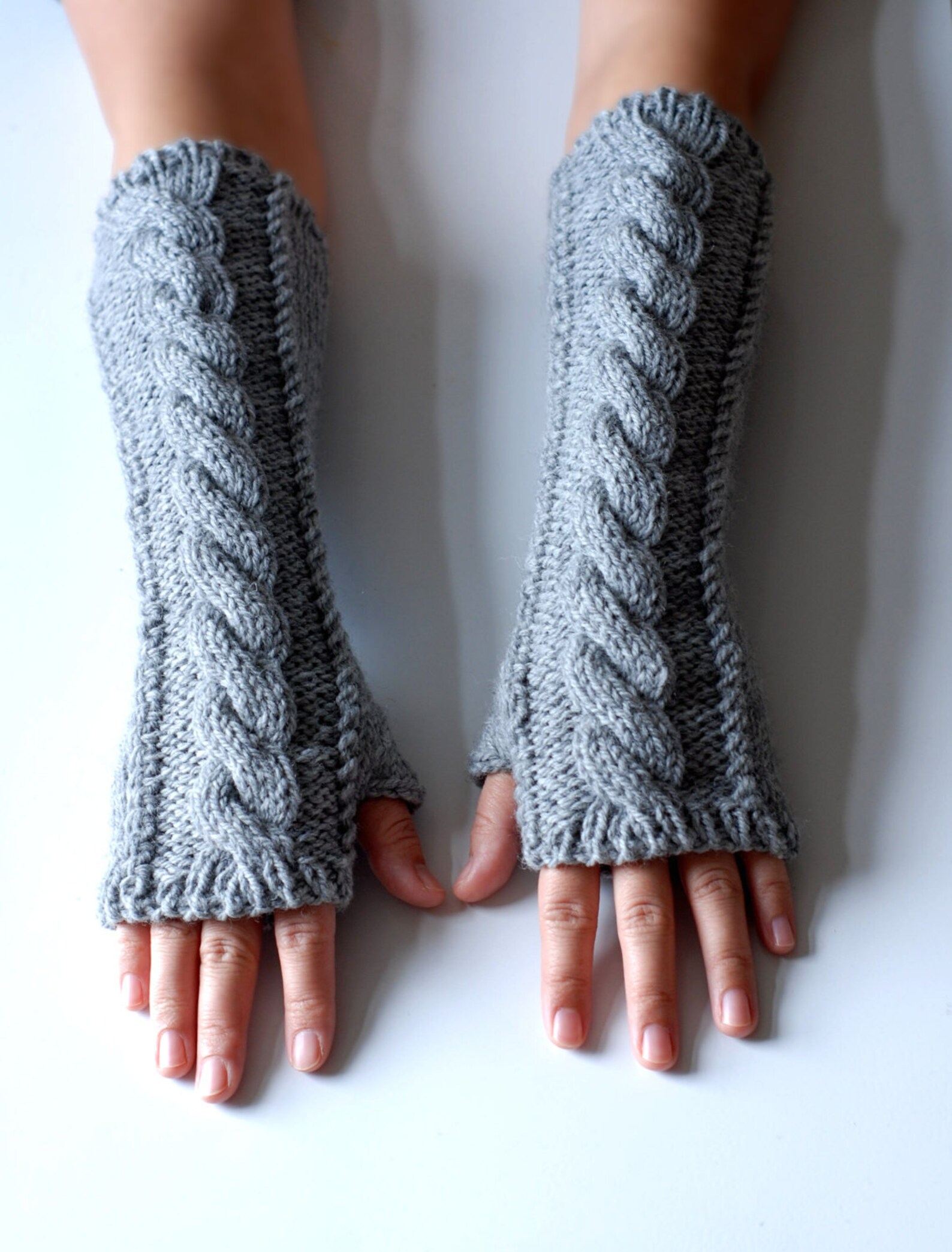 Hand Knit Whole Wool Long Arm Wrist Warmers Fingerless Chunky Etsy