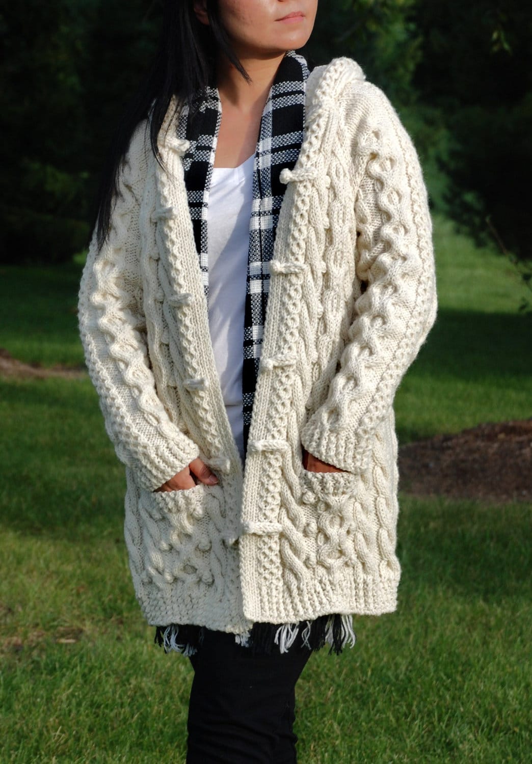 Hand Knit Women Chunky Cable Aran Irish Fisherman Sweater Coat - Etsy