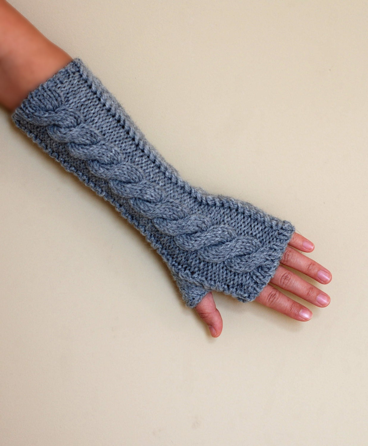Hand Knit Whole Wool Long Arm Wrist Warmers Fingerless Chunky Etsy