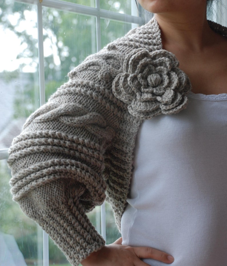Hand Knit Women Chunky Cable Aran Shrug Bolero Sweater Etsy