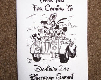 PDF FILE -- Mickey Mouse SAFARI Inspired Mini Coloring Pages Booklet Personalized Customized Birthday Party Favors 1st Jungle Digital