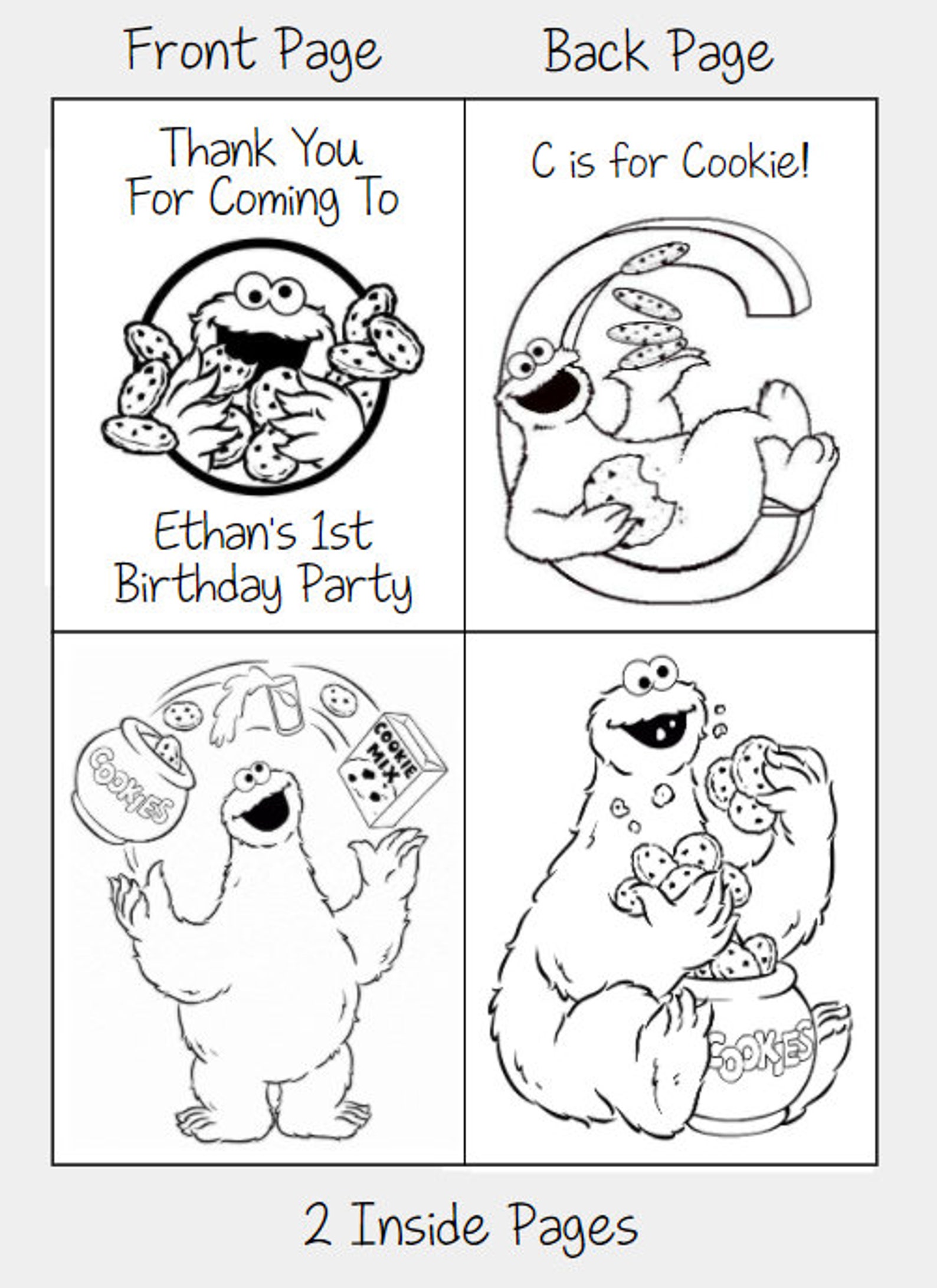 Sesame Street Elmo Cookie Monster Inspired Personalized Mini Coloring ...