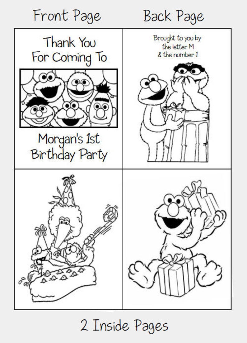 Sesame Street Elmo Cookie Monster Inspired Personalized Mini Coloring ...