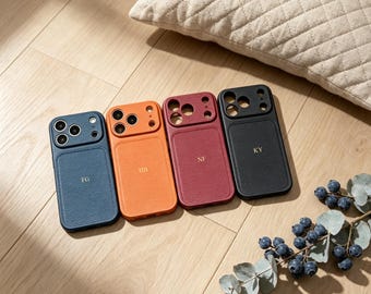 パーソナライズされたレザー製iPhone 17 Pro Maxケース、モノグラム刻印入りiPhone 16 Proカバー、彼女へのカスタムギフト