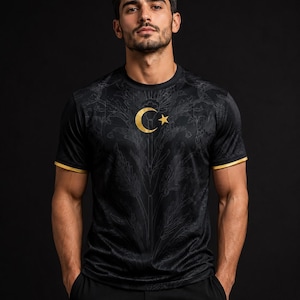 Turkish Crescent Star Shirt Black Gold – Turkey Flag Inspired T-Shirt – Stylish Men’s Turkish Shirt – Gift for Turkish Men