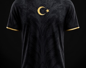 T-shirt met Turkse halve maan en ster in zwart-goud – T-shirt geïnspireerd op de Turkse vlag – Stijlvol Turks herenshirt – Cadeau voor Turkse mannen