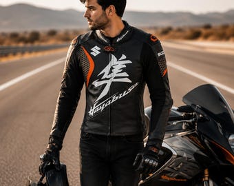 Hayabusa Racing Motorbike Leather Jacket - Genuine Cowhide Black Motorcycle Riding Jacket - CE Protective Armor Biker Leather Jacket