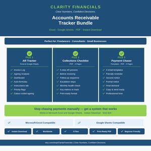 Debitoren-Tracker + Kollektions-Checkliste + Zahlungs-Chaser-Vorlagen | Excel Google Sheets | Mittelstands Finanzierung