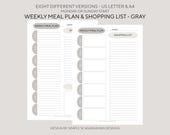 Printable weekly simple meal plan with shopping list and notes Scandinavian calm color palette A4 and US Letter size