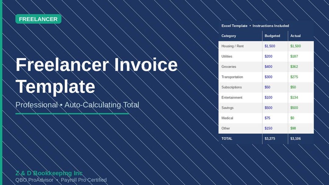 Freelancer Invoice Template | Excel | Professional Invoice | Auto ...