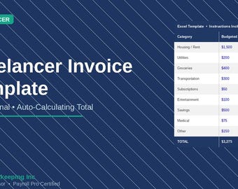Freelancer Invoice Template | Excel | Professional Invoice | Auto-Calculating | Small Business Self-Employed