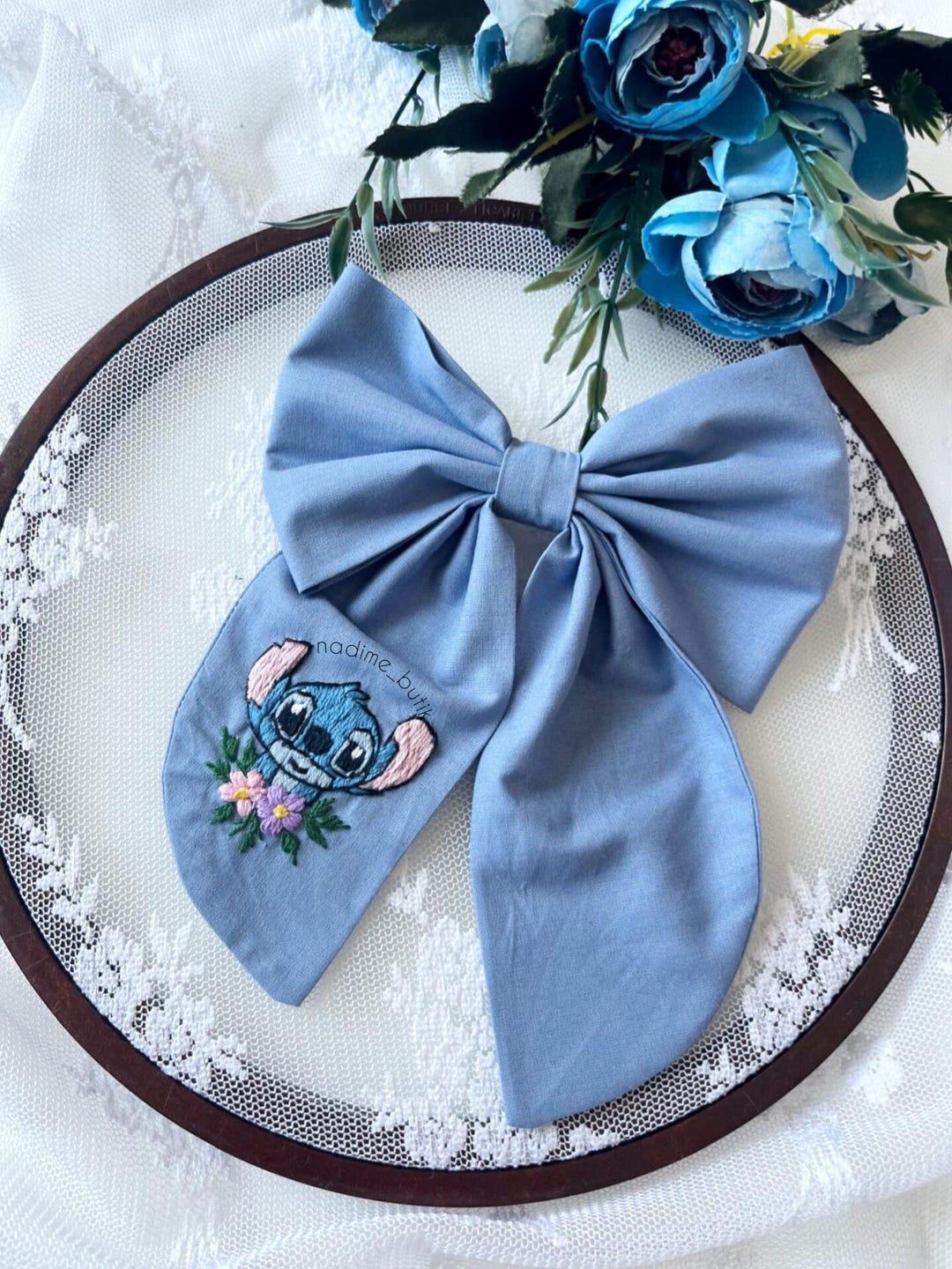 Cute Blue Alien Hair Bow, Embroidered Cartoon Character Hair Clip ...