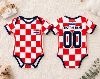 Custom Croatia Baby Bodysuit, Personalized Croatian Soccer Onesie, Infant Football Outfit Custom Name, Newborn Sports Gift