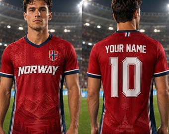 Maglia da calcio personalizzata della Norvegia, maglia personalizzata della Norvegia, nome e numero personalizzati, abbigliamento da calcio, regalo per tifosi di calcio