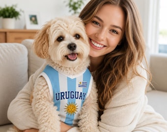 Uruguay Haustier-Fußball-Trikot, personalisiertes Hunde-Katzen-Fußball-Shirt, Haustier Name Nummer Trikot, Uruguay-Fan-Outfit, Haustier Geschenk