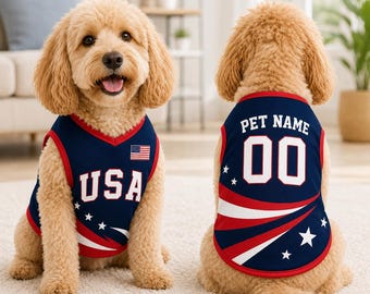 Personalisierter Haustier Fußball Jersey, Benutzerdefinierte USA Hund Jersey, Haustier Name Nummer Shirt, Vaterländische Hundekleidung, Welpen Sport Jersey