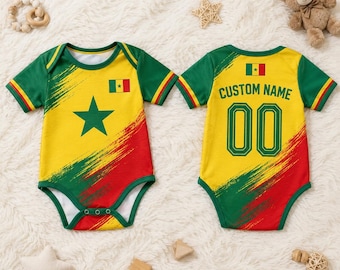 Body bébé du Sénégal, grenouillère de football personnalisée, tenue personnalisée avec nom et numéro, cadeau maillot de football bébé du Sénégal