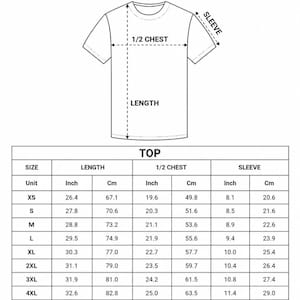 May include: Diagram of an all-over print soccer jersey with measurements in inches and centimeters. The diagram shows the length, half chest, and sleeve measurements for sizes XS to 5XL. The text at the top reads "ALL-OVER PRINT SOCCER JERSEY."