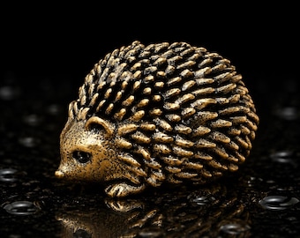 Vintage Igel aus massivem Messing mit heilender Energie, handgegossene Mini-Kupferstatue, Wald-Schreibtischdekoration & Geschenk für Naturliebhaber
